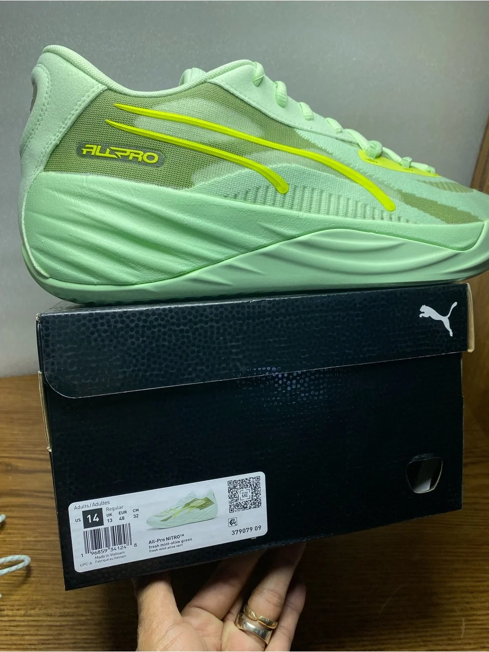 Puma All-Pro Nitro Fresh Mint Olive Green Athletic Shoes Men’s Size 14 New
